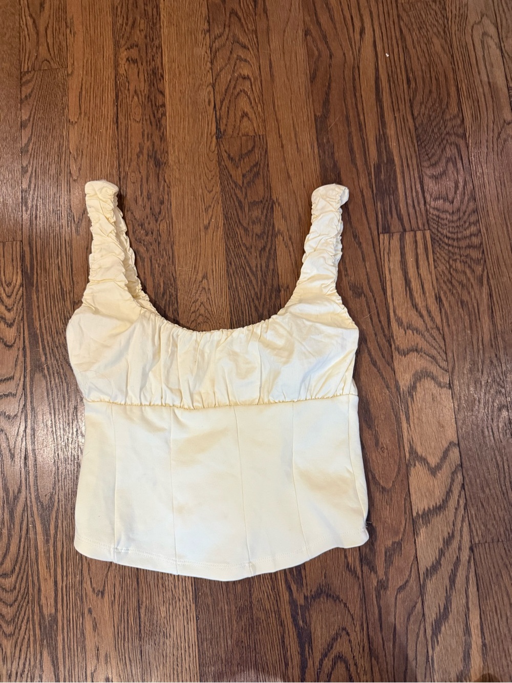 Zara Cream Ruched-Strap Square Neck Crop Top